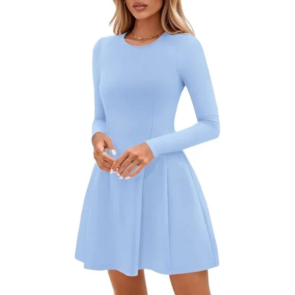 Long Sleeve Light Blue Mini Dress Women Fall 2025 Crewneck Line Babydoll Casual - threedaughtersproperties.com Long Sleeve Light Blue Mini Dress Women Fall 2025 Crewneck Line Babydoll Casual - threedaughtersproperties.com